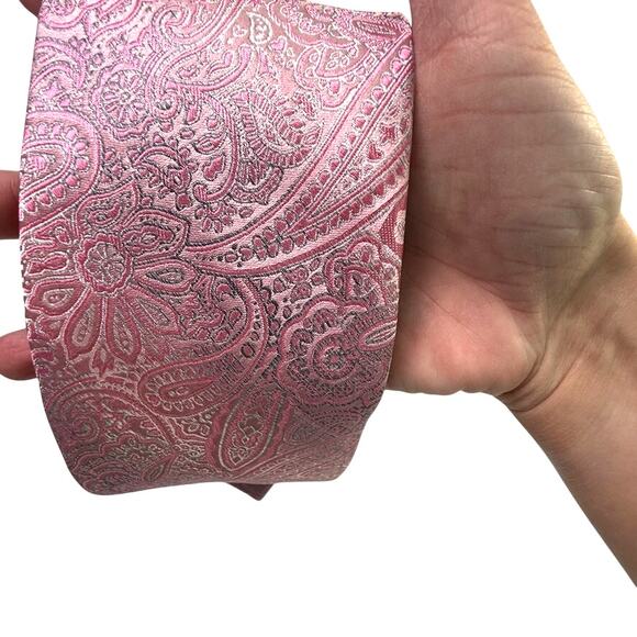 Pronto Uomo Pink Paisley Silk Tie Men’s Classic 100% Silk Neck Tie Formal Wear - Picture 3 of 6